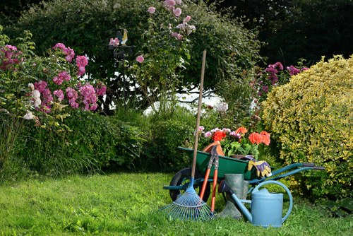 Front view of a Herne Hill garden with tools